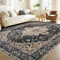 Area Rugs 6x9 Vintage Rug: Washable Living Room Rug Retro Medallion Distressed Large Soft Low Pile Non-Slip Indoor Floor Carpet for Bedroom Kitchen Nursery Dining Table Office (BeigeBlack, 6'x9')