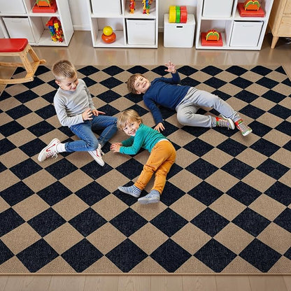 Lahome Colette Checkered Easy Jute Carpet, Washable 8x10 Rugs for Living Room Outdoor Patio Rugs, Farmhouse Neutral Non Slip Stain Resistance Floor Carpet for Office Backyard Sunroom