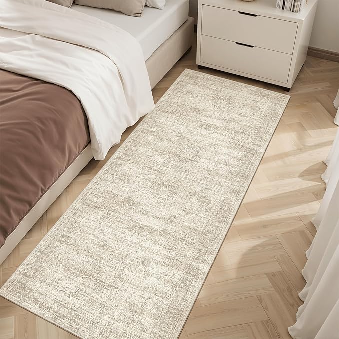 Runner Rug 2x5 Washable Non-Slip Kitchen Runner Rugs for Bathroom Laundry Room Beige Vintage Floor Carpet Runners for Hallway Entryway