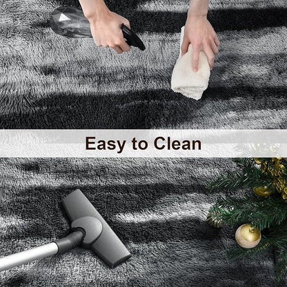 TWINNIS Super Soft Shaggy Rugs Fluffy Carpets, 5x8 Feet, Indoor Modern Plush Area Rugs for Living Room Bedroom Kids Room Nursery Home Decor, Upgrade Anti-Skid Rectangular Fuzzy Rug, Black Gray