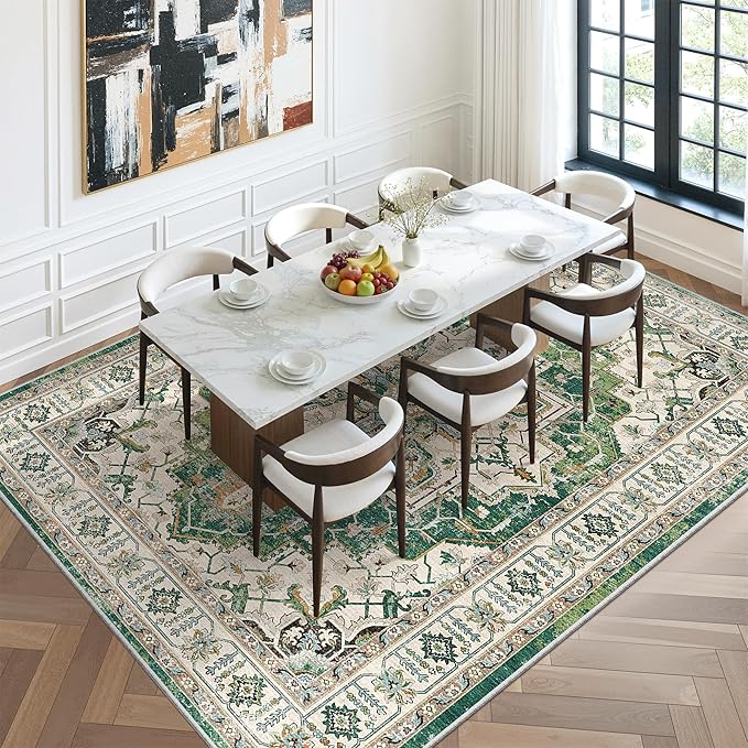 zesthome 8x10 Area Rugs,Stain Resistant Washable Rug,Ultra-Thin Rugs for Living Room,Bedroom,Non-Slip Backing Home Decor Large Area Rug (Green,8'x10')