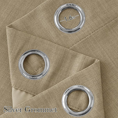 NICETOWN Short Faux Linen Oatmeal Blackout Curtains 63 inches Long for Kitchen - Privacy Panels for Living Room Bedroom, Modern Farmhouse Style Easy Care Grommet Top, 2 Panels, W42 by L63