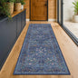 Dark Blue 2'6" x 10' Long Runner Rugs for Hallway, Oriental Floral Washable Non Slip Rug for Kitchen, Entryway Stain Resistant - Vintage Navy Blue Geometric Floral Décor