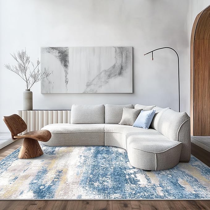 BEIMO Area Rugs 5x7 for Living Room Bedroom, Modern Abstract Machine Washable Soft Blue Rug, Floor Carpet with Non Slip Backing for Dining Room
