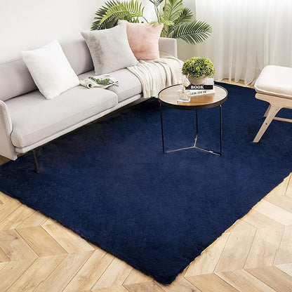 Ashler Faux Fur Rug, Ultra Soft Faux Rabbit Fur, Dark Blue Area Rugs, 5 x 7 Feet Rectangle, Machine Washable Nursery Decor Throw Rugs for Bedroom, Kids Room, Living Room