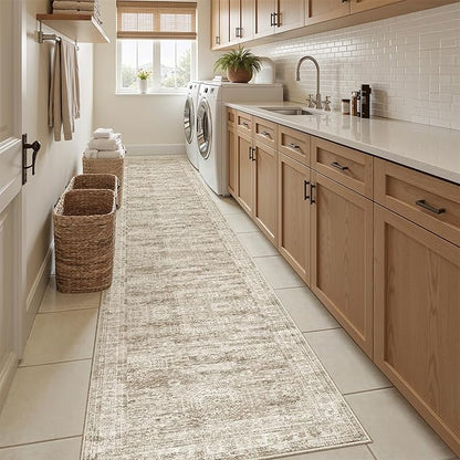 Runner Rug 2x12 Washable Non-Slip Hallway Runner Rugs for Kitchen Bathroom Laundry Room Brown Vintage Floor Carpet Runners for Hallways Entryway