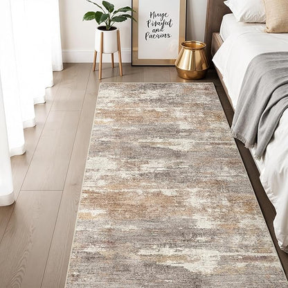 3x6 Washable Kitchen Runner Rug: Modern Abstract Runners for Hallway Soft Non Slip Rugs with Rubber Backing Low Pile Thin Floor Carpet for Entryway Bedroom Bathroom Bedside Indoor(Brown/Brick,3x6)