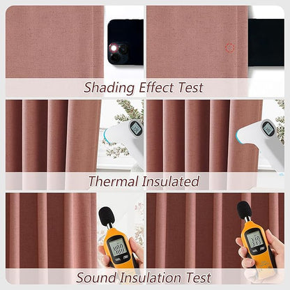 Dusty Rose 100% Blackout Linen Curtains 102 Inch Length 2 Panels Set for Girls Bedroom Back Tab Thermal Insulated Black Out Drapes Room Darkening Farmhouse Style for Bedroom Window Curtains 52x102