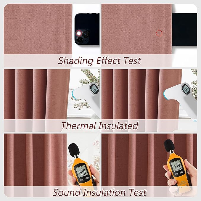 Guken 100% Blackout Curtains 120 Inch Length 2 Panels Set for Girls Bedroom Back Tab Thermal Insulated Black Out Linen Drapes Room Darkening Window Curtains 120 Inches Long,Dusty Rose