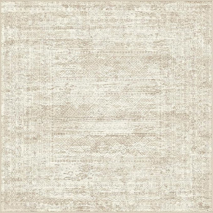 UERMEI Square Area Rugs : Washable 5x5 Neutral Modern Abstract Carpet for Living Room Bedroom - Soft Floor Mat with Non Slip Backing for Kitchen Nursery Dorms Farmhouse Home Decor - Beige/Brown