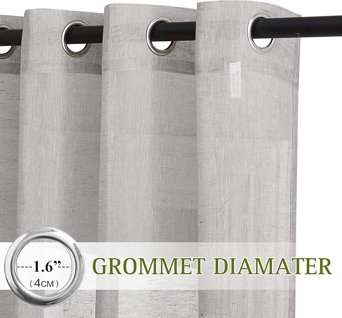 NICETOWN Patio Curtain for Sliding Door W100 x L84, Extra Wide Grommet Linen 100 Inch Curtain Privacy Semitransparent Light Filtering Flax Sheer Window Treatment for Living Room, Grey, 1 Piece
