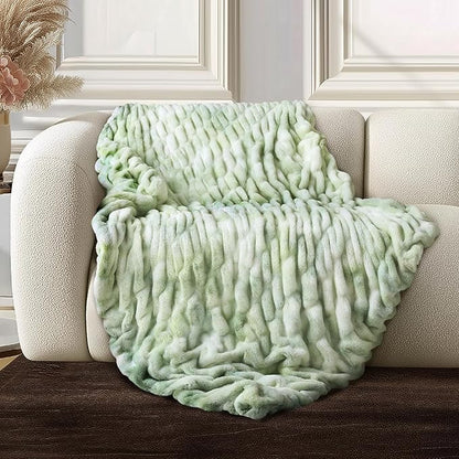 Ultra Soft Cozy Faux Fur Throw Blanket, Fuzzy Plush Thick Bubble Blanket, Oversize Luxury Fluffy Blanket for Couch, Sofa, Bedroom, and Living Room,50x60 Inches,Double Sided Tie-Dye Sage