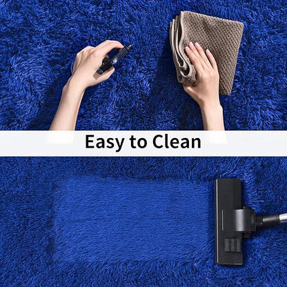 Soft Runner Rugs for Bedroom Hallways, 2x6 Royal Blue Fluffy Shag Throw Area Rug Non Slip for Bedside Dorm, Long Shaggy Furry Carpet for Nursery Living Room