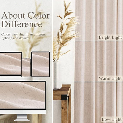 Nanspring Natural White Linen Curtains 84 Inch Length for Living Room Burlap Light Filtering Semi Sheer Curtain Back Tab Neutral Farmhouse Privacy Drapes for Bedroom Office 52x84, 2 Panels