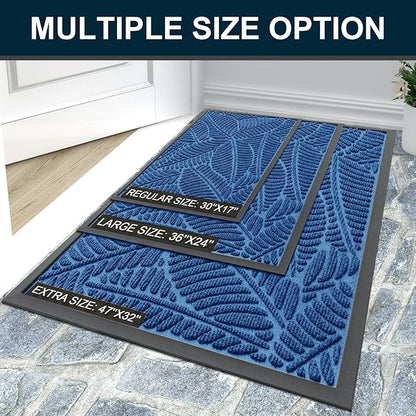 Colorxy Waterproof Doormat, Sturdy Natural Rubber Front Door Mats, Non Slip Low Profile Indoor Outdoor Entrance Mat, Stain Resistant Easy Clean Floor Mat for Patio or Entryway, 47"x17", Light Blue