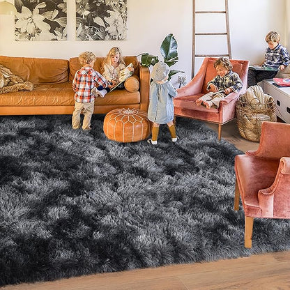 Rugs for Living Room 5x7, Soft Shaggy Modern Shag Area Rug for Bedroom, Upgrade Non-Slip Plush Fluffy Carpet for Kids Boys Girls Room Home Decor Aesthetic, Dark Grey