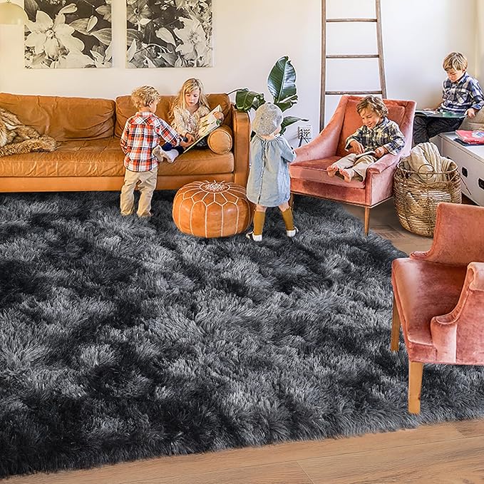 Rugs for Living Room 10x14, Soft Shaggy Modern Shag Area Rug for Bedroom, Upgrade Non-Slip Plush Fluffy Carpet for Kids Boys Girls Room Home Decor Aesthetic,Dark Grey