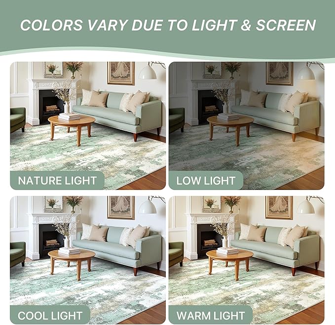 BEIMO Area Rugs 5x7 for Living Room Bedroom, Modern Abstract Machine Washable Large Light Green Rug Soft Rug, Low Pile Floor Carpet with Non Slip Backing for Dining Room