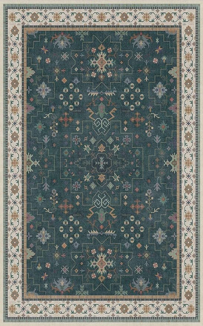 Hazo Haus Dark Green Oushak 5x8 Living Room Rug - Modern Vintage Boho Eclectic Floral Pastel, Washable Low Pile Non-Slip Large Area Rugs for Nursery Dining Under Table Bedroom Lounge