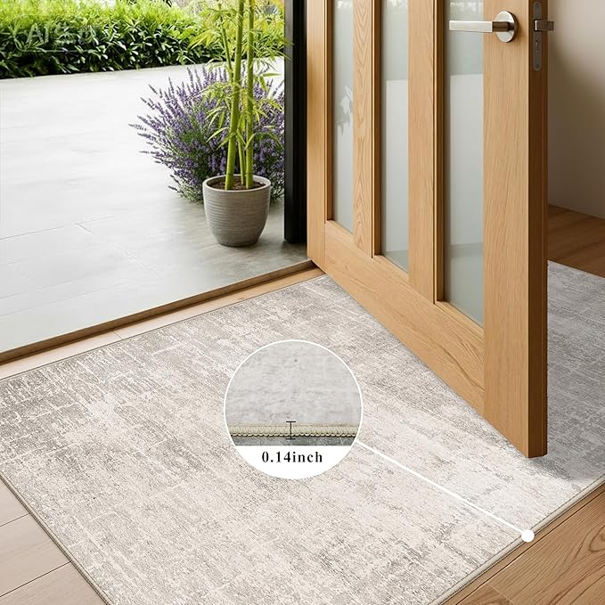 Washable 2x6 Thin Runner Rug: Abstract Soft Entryway Doormat Water-Resistan Hallway Bathroom Kitchen Carpet with Non-Slip Backing Modern Living Room Bedroom Decorative Carpet（2x6,Beige/Cream）