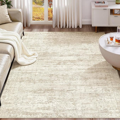 10x12 Area Rug Living Room Rugs - Washable Neutral Modern Abstract Soft Thin Rug Indoor Floor No Slip Rug Carpet for Bedroom Under Dining Table Home Office Decor - Beige/Brown