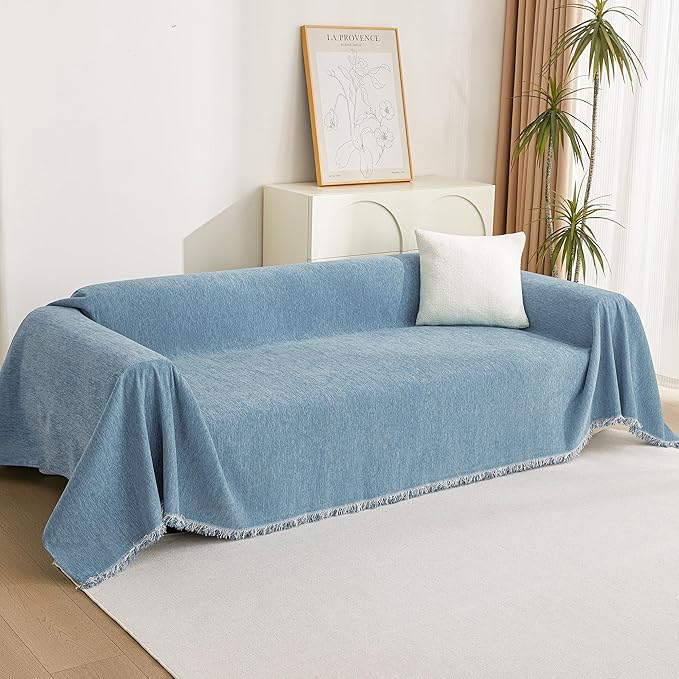 MYSKY HOME Dog Couch Cover Sofa Covers Sectional Couch Covers for 2 Cushion Couch Sofa Chenille Couch Cover Bedroom Futon Couch Covers L Shape Sofa Cover Pet Cunshion Cover, 71" x 118", Dark Blue
