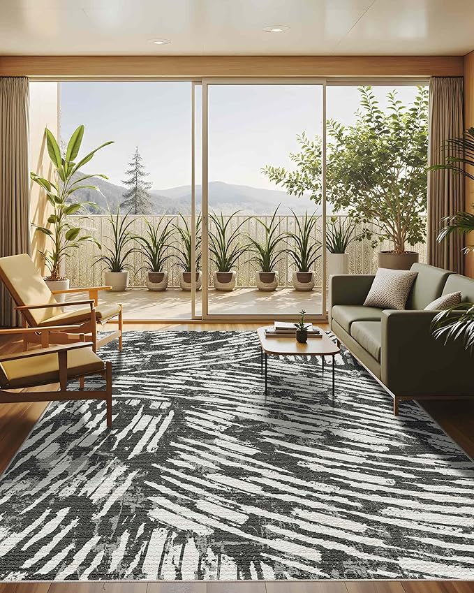 Latte&Fog 8x10 Area Rugs for Living Room, Large Modern Abstract Washable Rug, Boho Non Slip Low Pile Carpet for Indoor Bedroom Dining Room, Office, Dorm, Classroom, Farmhouse and Kids Room