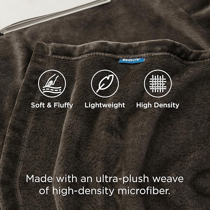 Bedsure GentleSoft Fleece Blanket Twin Size Brown - 300GSM Lightweight Plush Fuzzy Cozy Soft Warm Blanket for Bed, Sofa, Couch, Travel, Camping, 60x80 inches