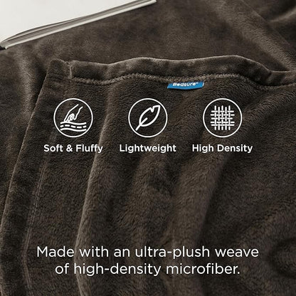 Bedsure GentleSoft Fleece Blanket Twin Size Brown - 300GSM Lightweight Plush Fuzzy Cozy Soft Warm Blanket for Bed, Sofa, Couch, Travel, Camping, 60x80 inches