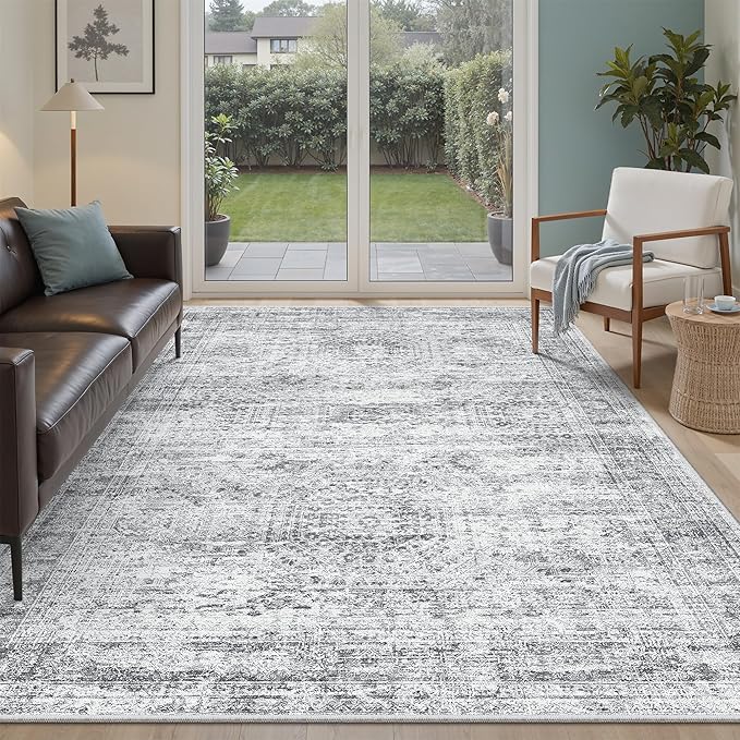 6x9 Area Rug for Living Room Washable 6x9 Gray Rug Non-Slip Modern Rugs for Bedroom Dinning Room Ultra-Thin Indoor Grey Rug