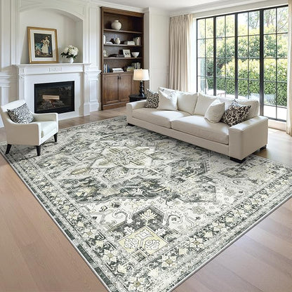 zesthome 9x12 Area Rugs,Stain Resistant Washable Rug,Ultra-Thin Rugs for Living Room,Bedroom,Non-Slip Backing Home Decor Large Area Rug (Grey/Beige,9'x12')