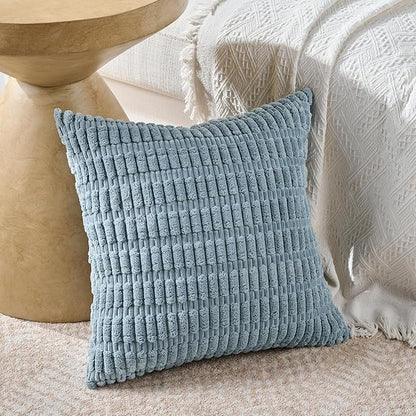 Fancy Homi 4 Packs Boho Light Blue Decorative Throw Pillow Covers 24x24 Inch for Couch Bed Sofa, Rustic Modern Farmhouse Home Decor, Soft Plush Corduroy Cute Square Cushion Case 60x60 cm