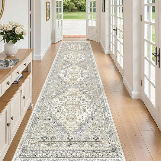 zesthome Washable Runner Rug 2.5x10 - Stain Resistant Entryway Rug,Ultra-Thin Kitchen Rugs, Anti Slip Backing Runner Rugs for Entrance Laundry Room Indoor Hallway (Beige,2.5'x10')