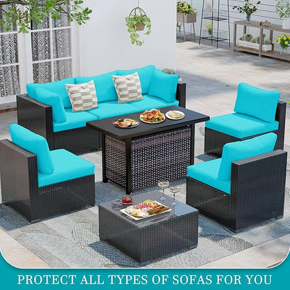 12 Pcs Stretch Patio Cushion Covers,Outdoor Couch Covers Replacement,Outdoor Couch & Sofa Slipcovers,for Patio Furniture Cushion Covers,Washable Reusable Furniture Protector (Sky Blue, Cover Only)