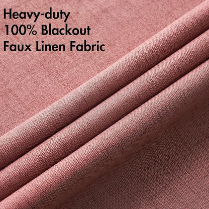 MIULEE 100% Blackout Linen Textured Curtains for Bedroom Solid Thermal Insulated Dusty Rose Grommet Room Darkening Curtains & Drapes Luxury Decor for Living Room Nursery 52 x 72 Inch (2 Panels)
