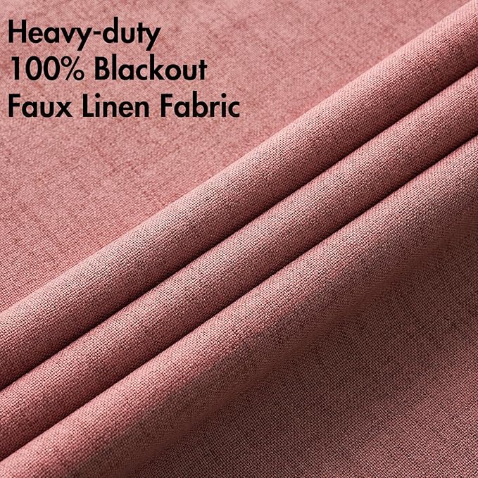 MIULEE 100% Blackout Linen Textured Curtains for Bedroom Solid Thermal Insulated Dusty Rose Grommet Room Darkening Curtains & Drapes Luxury Decor for Living Room Nursery 52 x 120 Inch (2 Panels)