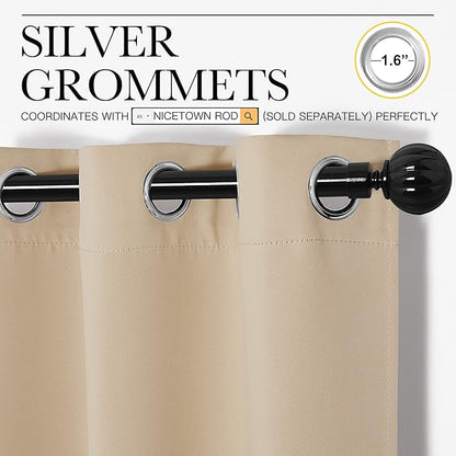 NICETOWN Bedroom Room Darkening Curtains - Triple Weave Microfiber Grommet Top Thermal Insulated Solid Room Darkening Panels/Drapes for Kid's Room (Biscotti Beige, 1 Pair, 55 inches by 96 Inch)