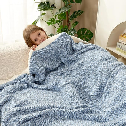 Snuggle Sac Blue Throw Blankets for Couch, Reversible Super Soft Warm Blankets Cozy Knit Blanket Fuzzy Plush Throws for Sofa, Bed, Gift, Heather Blue, 50 x 60 inches (Pack of 2)