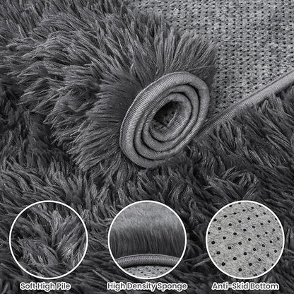 2x6 Bedside Area Rugs for Bedroom: Soft Fluffy Shag Gray Rug for Hallway, Non-Slip Fuzzy Plush Living Room Rug Indoor Floor Carpet for Kids Rooms, Dorm, Nursery, Modern Home Aesthetic Decor