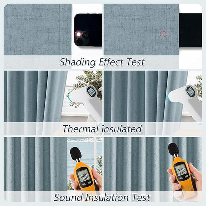 Guken Blue 100% Blackout Linen Curtains 100 Inch Length 2 Panels Set for Living Room Bedroom Back Tab Thermal Insulated Black Out Drapes Room Darkening Farmhouse Window Curtains Dusty Blue