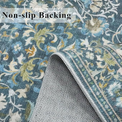 Hallway 3x10 Washable Runner Rug: Kitchen Rugs Entryway Area Rugs Vintage Soft Floor Mat Non Slip Indoor Farmhouse Carpet for Bathroom Living Room Bedroom Printed Rug for Family(3x10 Floral/Blue)