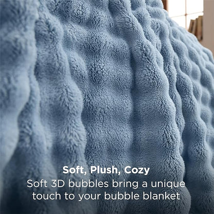 Bedsure 3D Fleece Bubble Blanket for Couch - GentleSoft Blue Twin Blanket for Sofa Bed Room Decor - Luxury Soft Cozy Gifts for Kids, Lightweight, All Seasons, Celestial Blue, 60"×80"