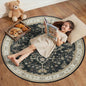 Area Rugs Round 4ft Washable Non-Slip, Floral Vintage Distress Print Pattern Medallion Carpet for Living Room Bedroom Dining Room, Vintage Black Brown Neutral