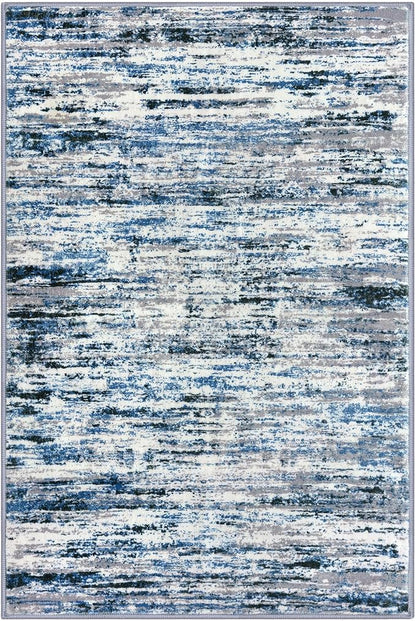 Lansny Modern Abstract Small Area Rug Indoor 3x5 Washable Rug Non-Slip Soft Entryway Rug Grey Blue White Kitchen Mats Thin Print Faux Wool Floor Carpet Throw Rugs for Entrance Bedroom Home Decor