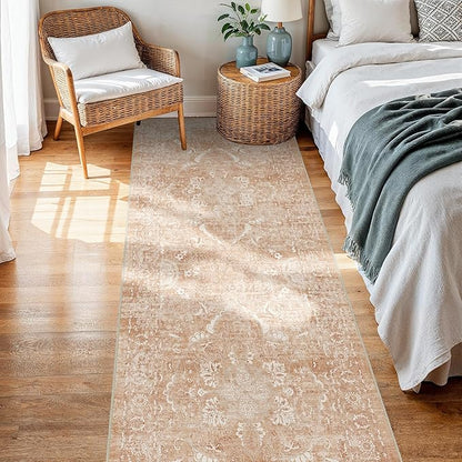 2x5 Washable Hallway Runner Rug - Non Slip Kitchen Runner Rugs with Rubber Backing Vintage Low-Pile Carpet Runners for Entryway Dining Room Laundry Room Home Decor (Brick)
