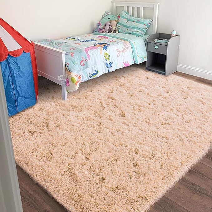 Camel Rugs for Bedroom, Soft Shaggy Modern Shag 4x6 Area Rug for Living Room, Upgrade Non-Slip Plush Fluffy Carpet for Kids Boys Girls Room Home Decor Aesthetic