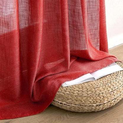 MIULEE Red Linen Curtains 96 Inch Long for Bedroom Living Room, Soft Thick Linen Textured Window Drapes Semi Sheer Light Filtering Rod Pocket Back Tab Christmas Burlap Look, 2 Panels