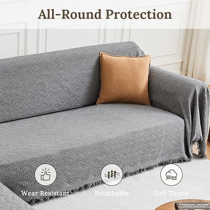 HOMERILLA Sectional Couch Covers for Sectional Sofa L Shaped Sofa Cover Blanket 2 Pieces L Shape Furniture Protector for Pets Dogs (Light Grey, Large)