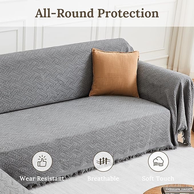 HOMERILLA Sectional Couch Covers for Sectional Sofa L Shaped Sofa Cover Blanket 2 Pieces L Shape Furniture Protector for Pets Dogs (Light Grey, XXX-Large)