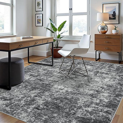 10x14 Area Rugs for Living Room Rug Washable: Abstract Large Rug Indoor Modern Carpet Non Slip for Dining Room Bedroom Nursery Home Office Black Grey